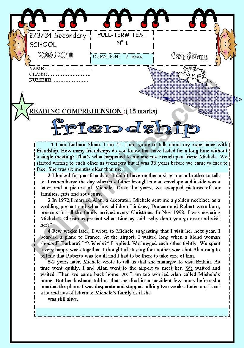 friendship worksheet