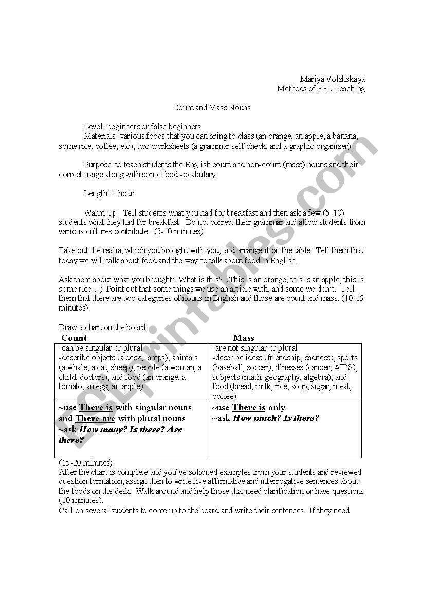 Count and Mass nouns worksheet