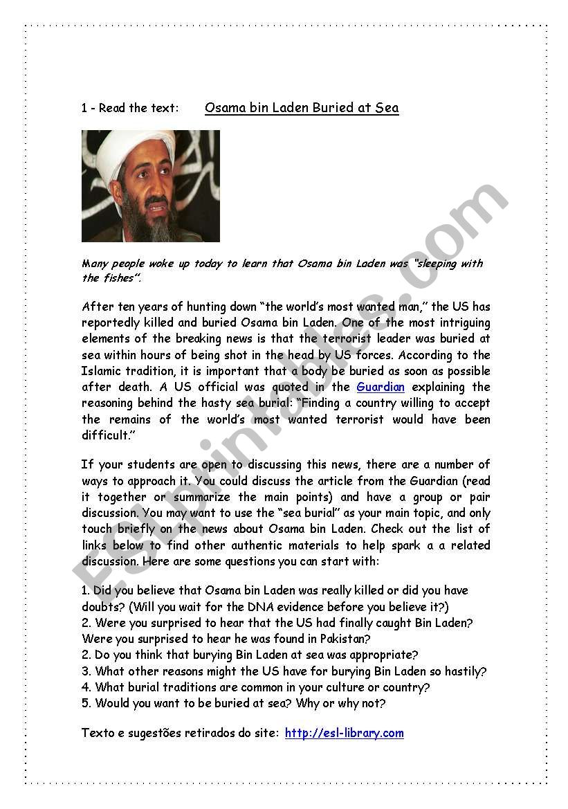 Osama bin Laden worksheet