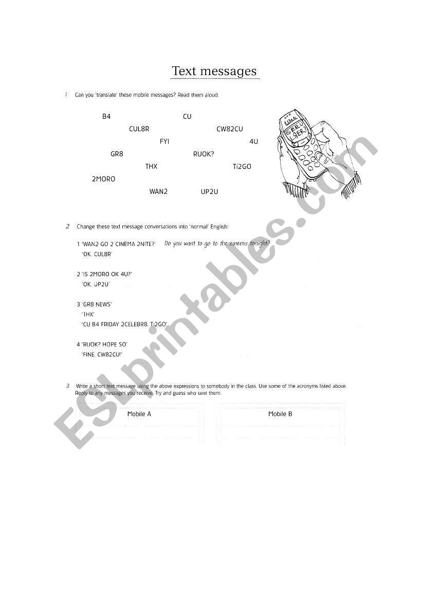 TEXT MESSAGES worksheet