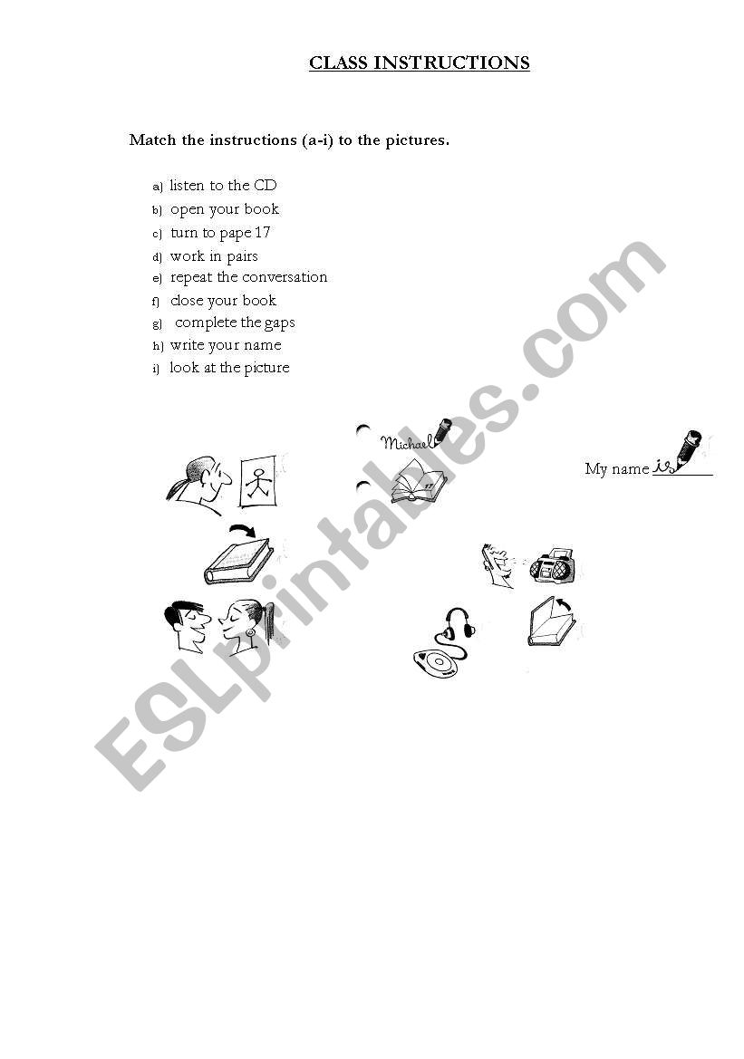 CLASS INSTRUCTIONS worksheet