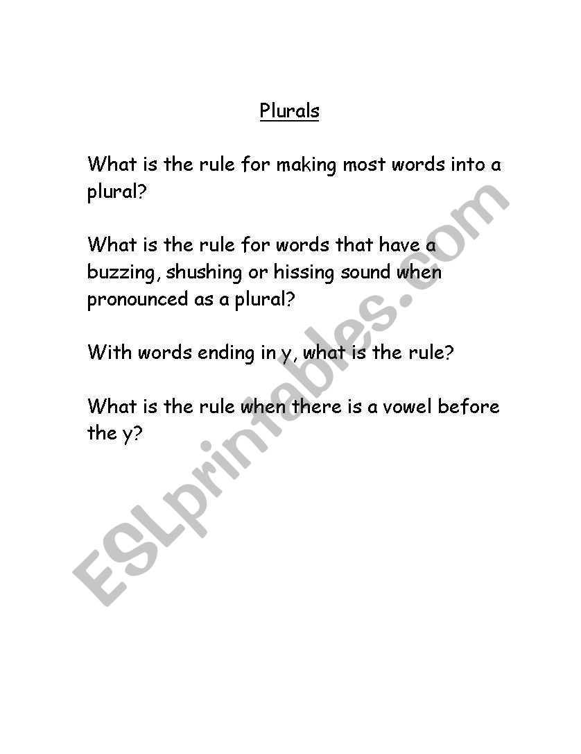 Plural endings worksheet