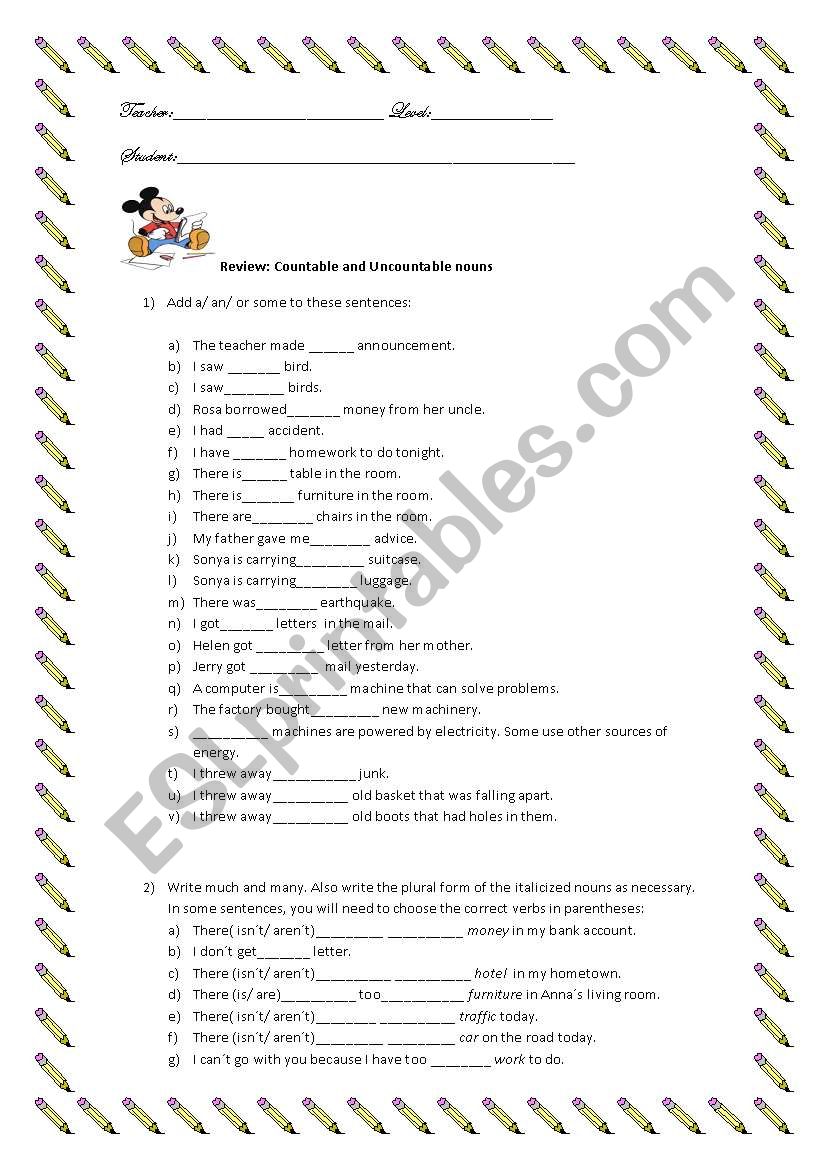 Review: Countable and Uncountable nouns