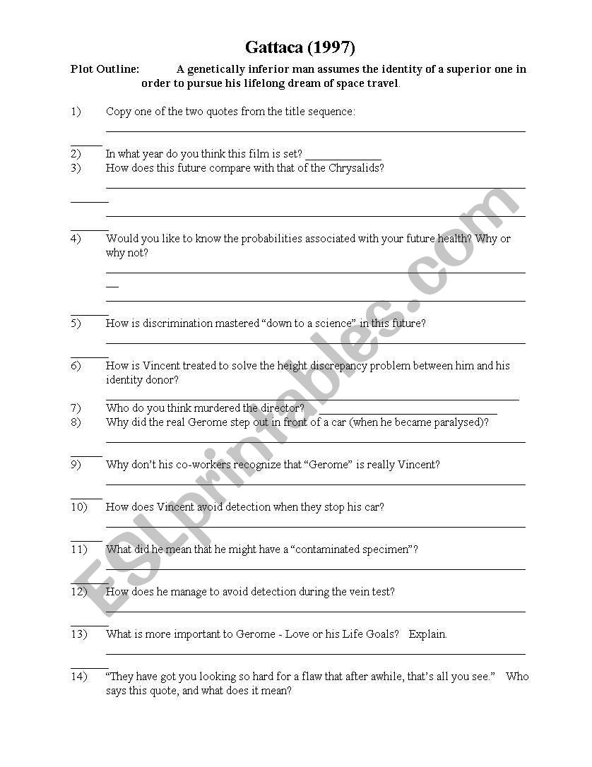 Gattaca 1997 film worksheet