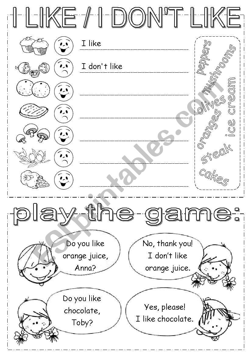 likes and dislikes worksheet