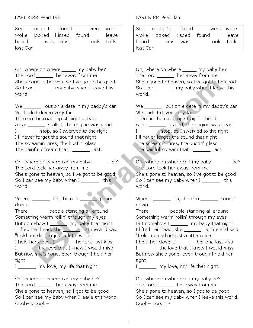 past tense practice LAST KISS song