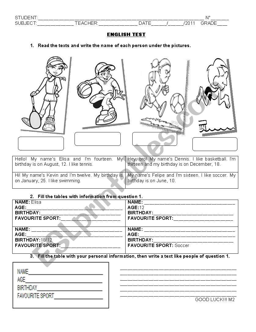 Personal Information - Reading practice (Editable)
