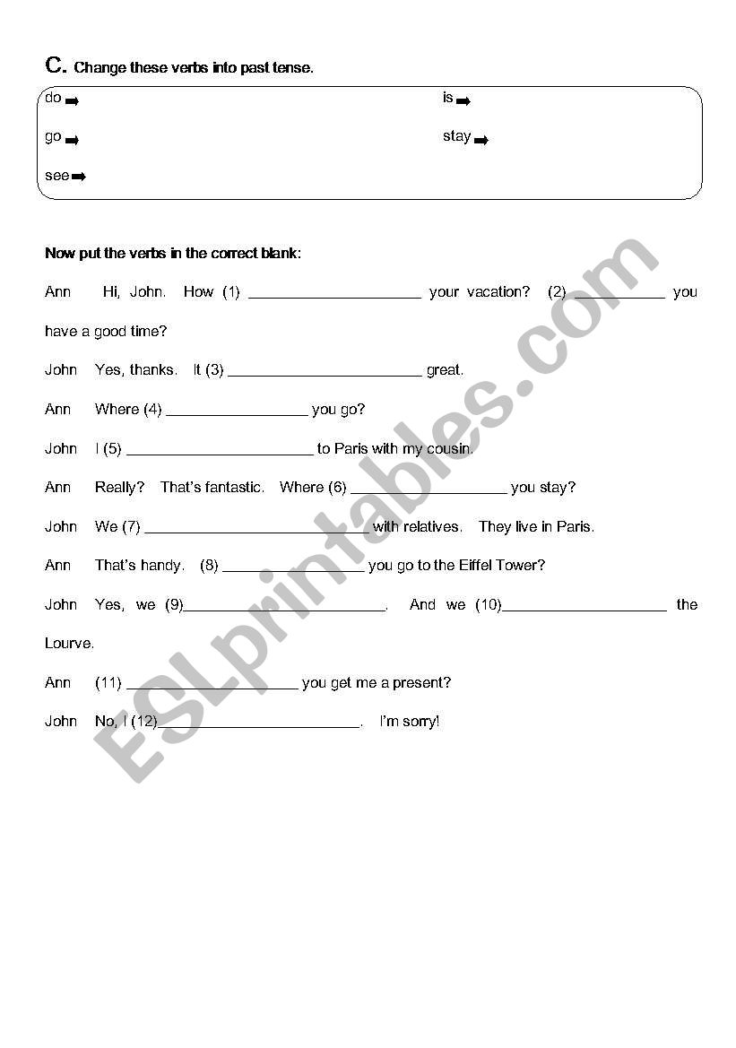 Past tense verbs and stories worksheet