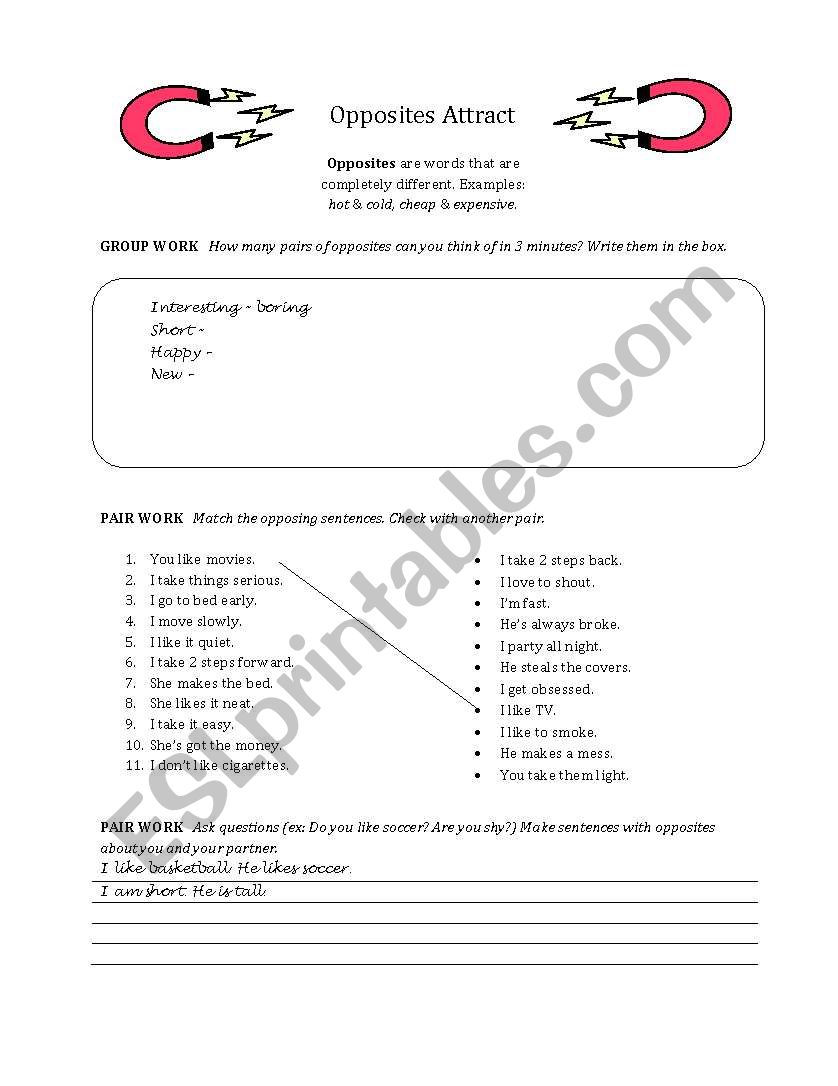 Opposites attract worksheet