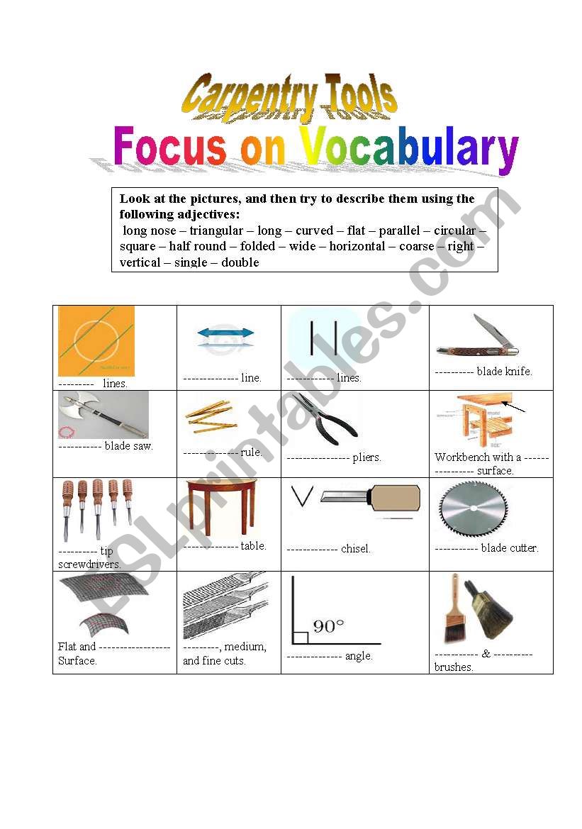 Carpentry tools: Technical English