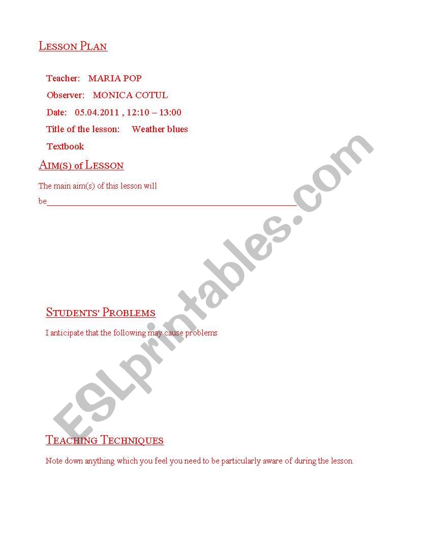 lesson plan worksheet