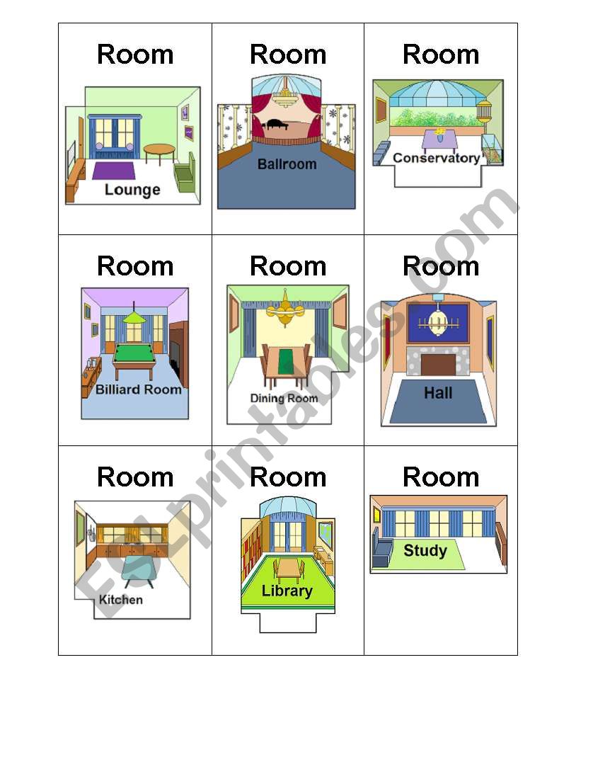 Clue Board Game Cards - Rooms worksheet