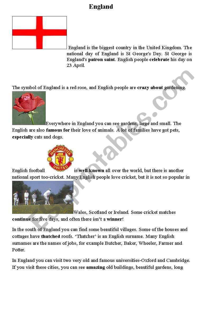 england short facts worksheet