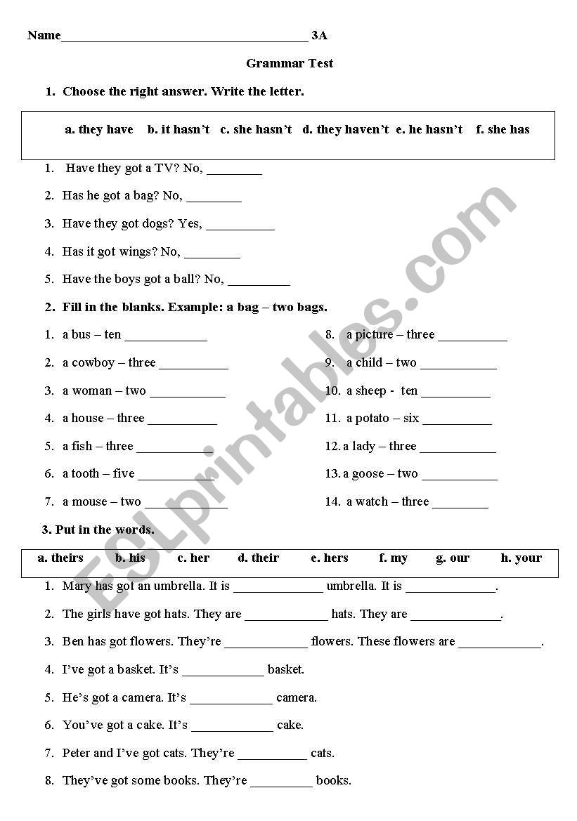 Placement test or Final test worksheet