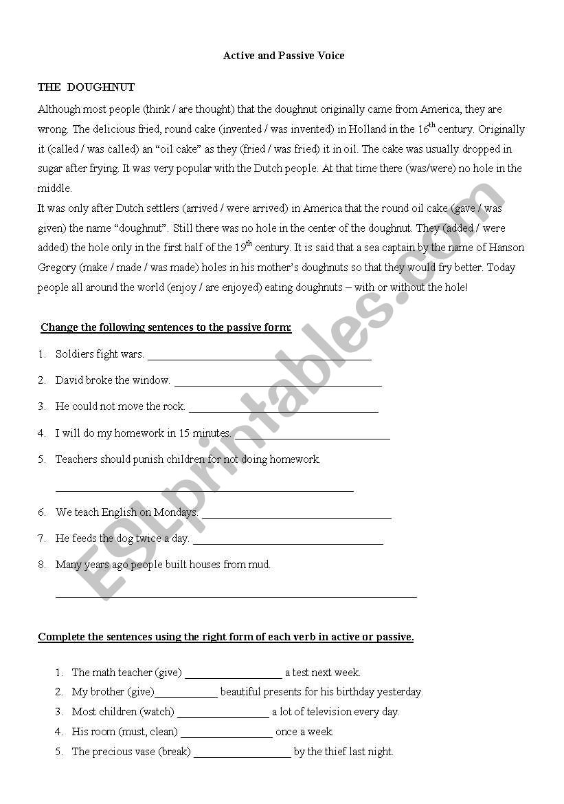 active and passive voice worksheet