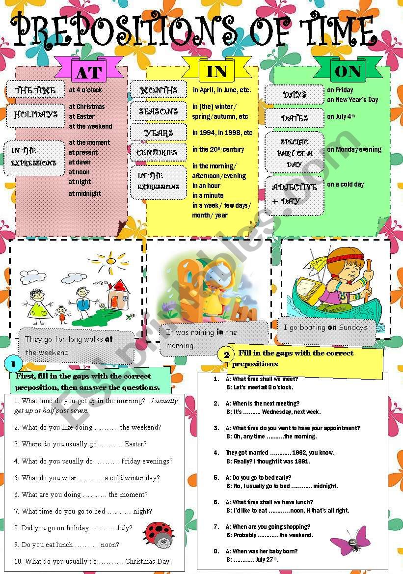 PREPOSITIONS OF TIME worksheet