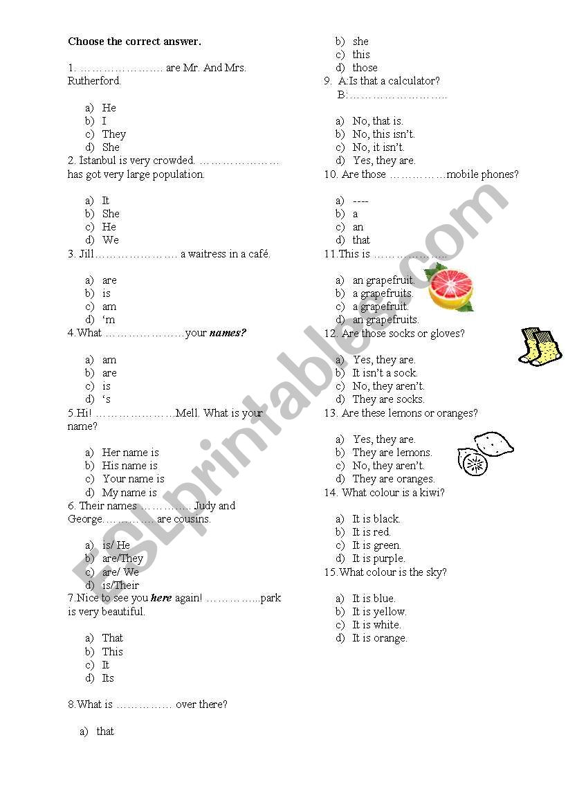 a revision test for the demonstrative adjectives and subject pronouns