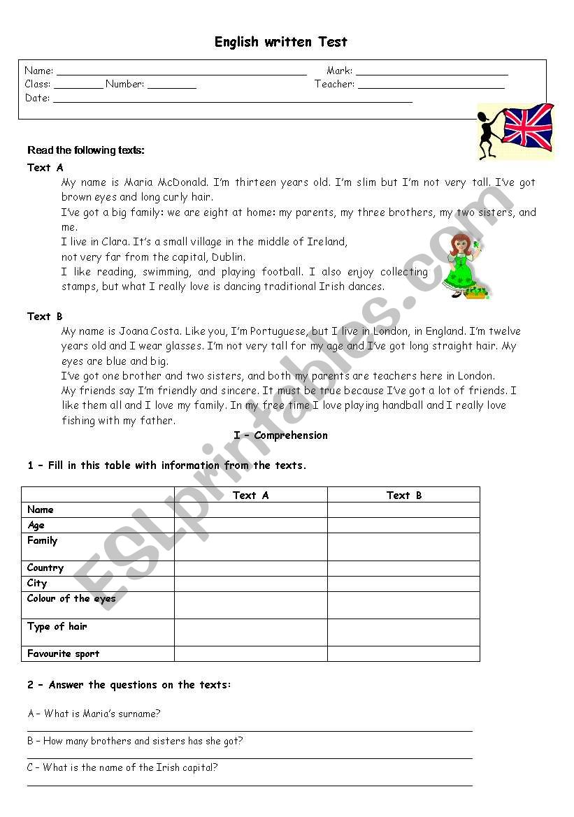 written test on simple present tense