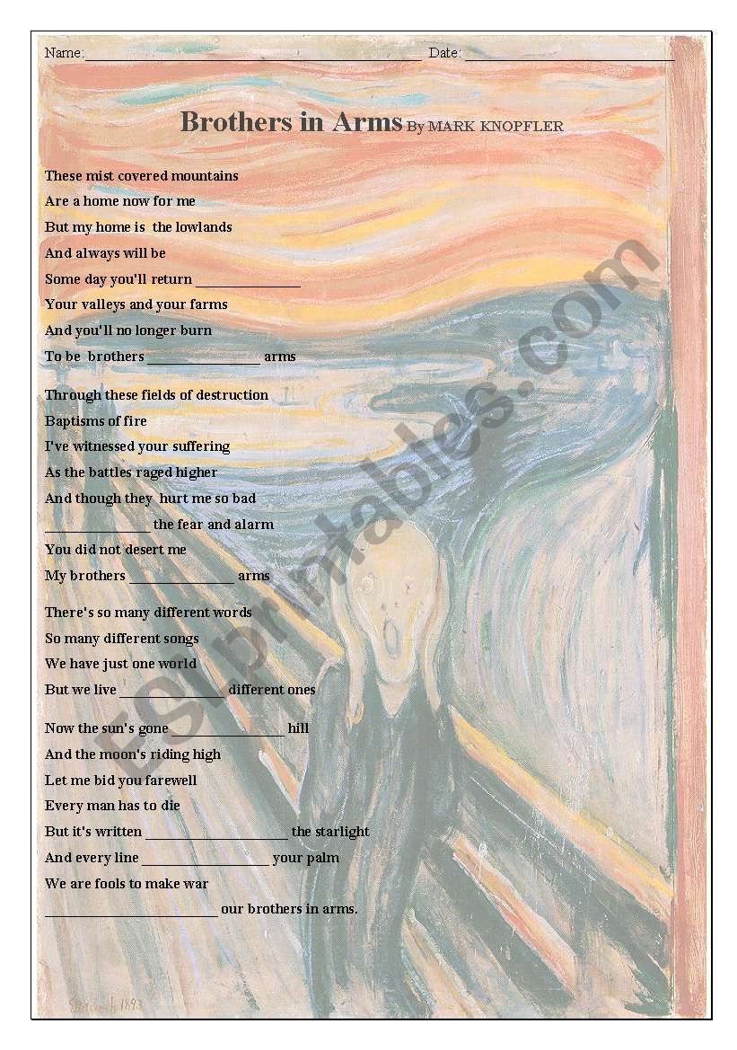 Brothers in Arms worksheet