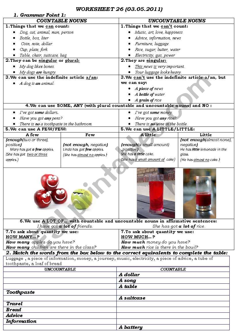 countable uncountable nouns and quantifiers