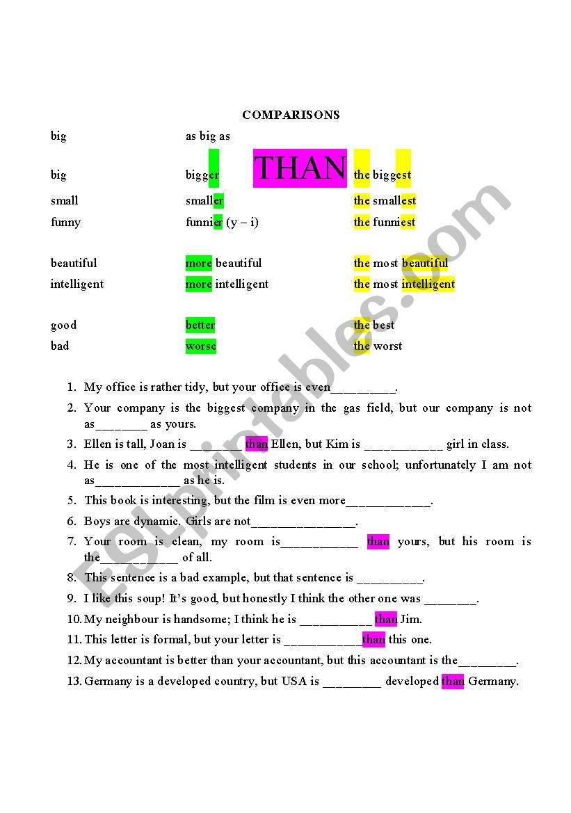 Comparison worksheet