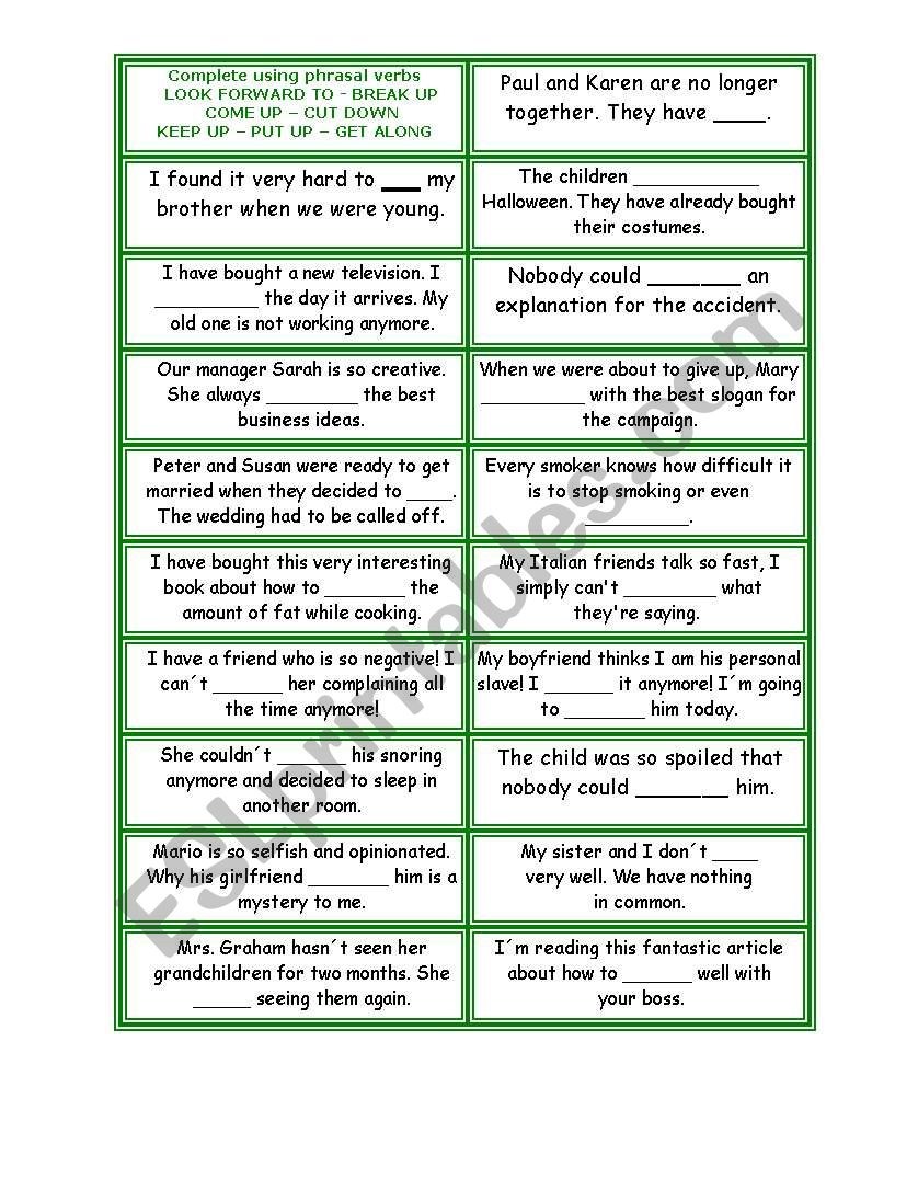 COMPLETE USING PHRASAL VERBS worksheet