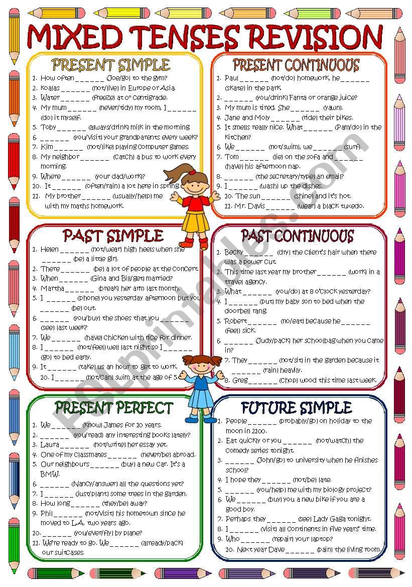 Mixed Tenses Revision (B&W + KEY included)