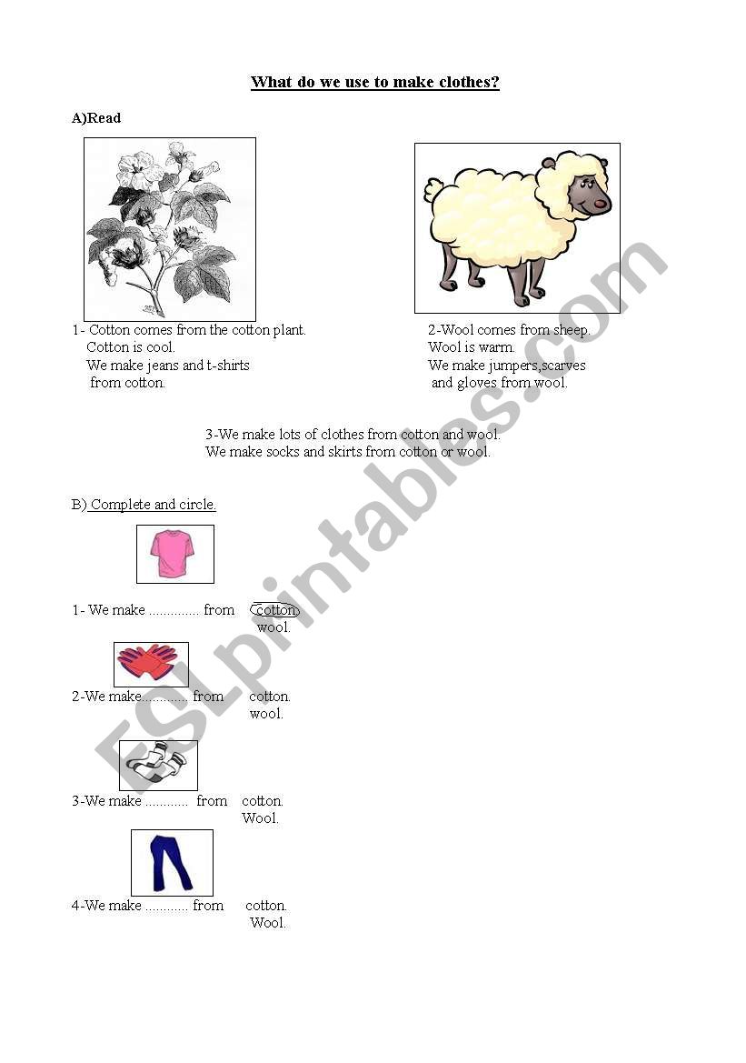clothes and fabrics worksheet