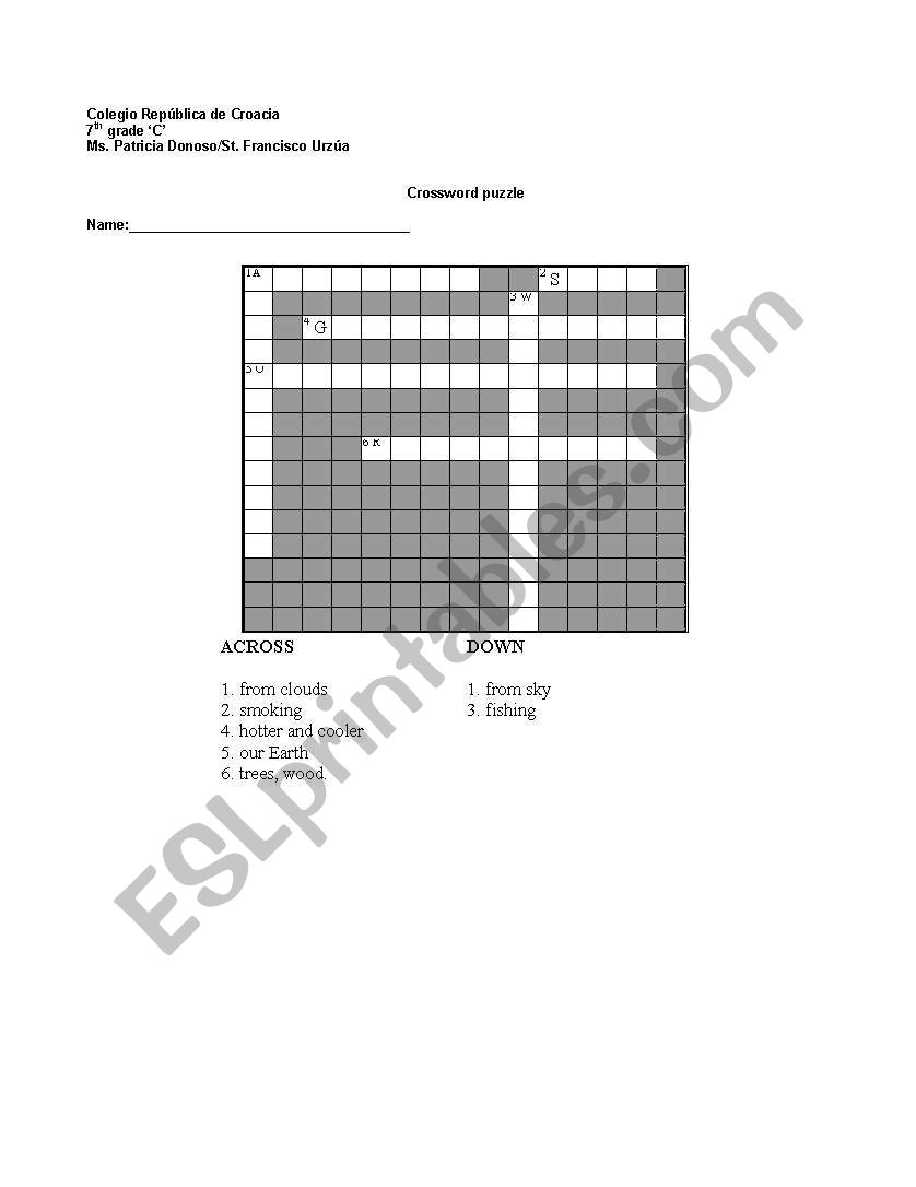 Crossword worksheet