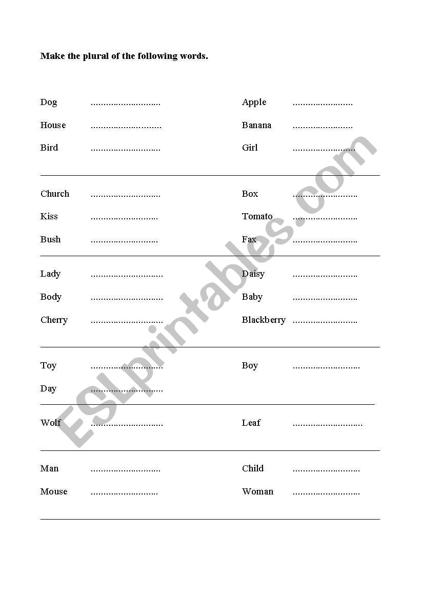 The plural worksheet