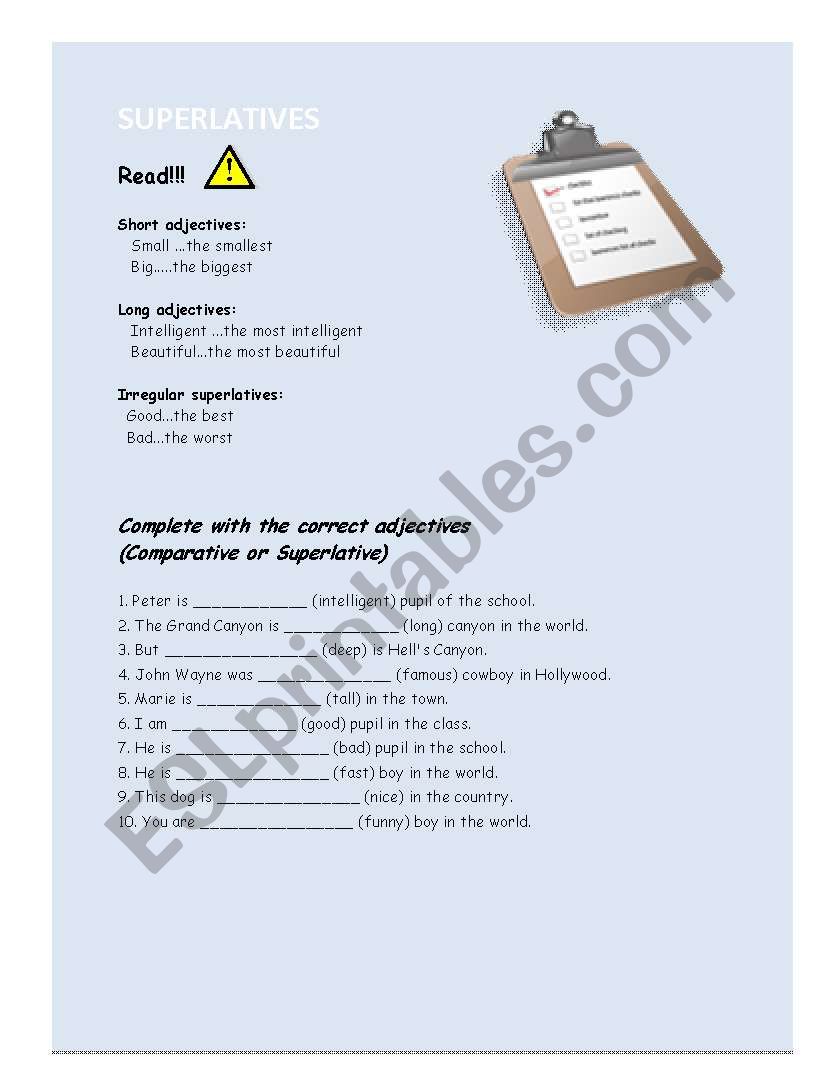 Superlatives worksheet
