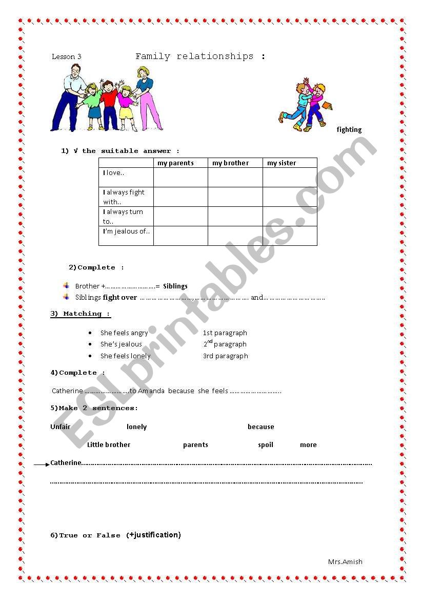 family relationships worksheet