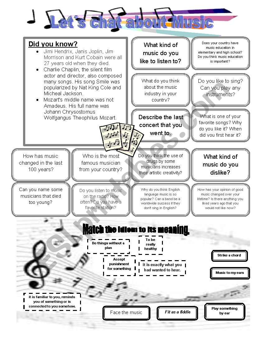 Lets chat about MUSIC worksheet