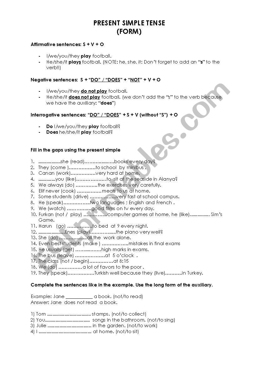 FORM OF THE PRESENT SIMPLE TENSE