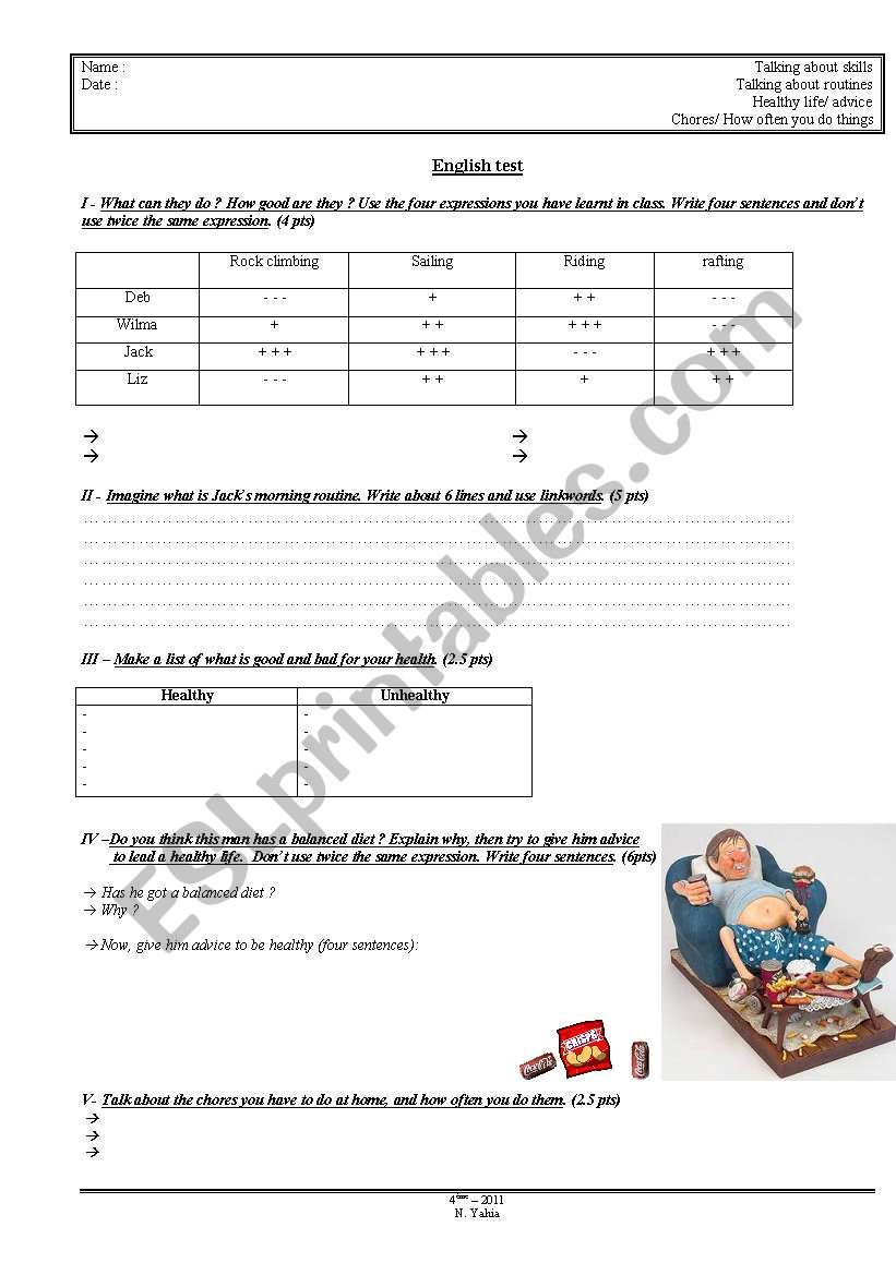 English Test worksheet