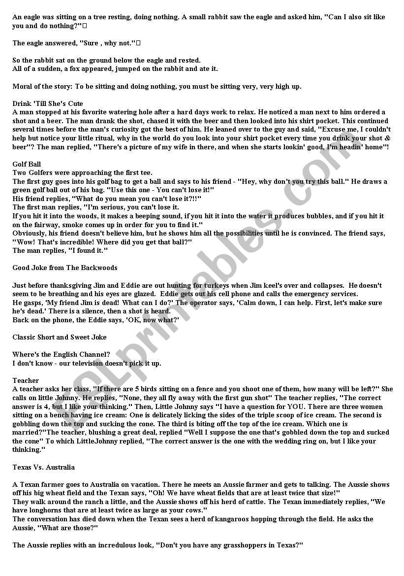 funny stories worksheet