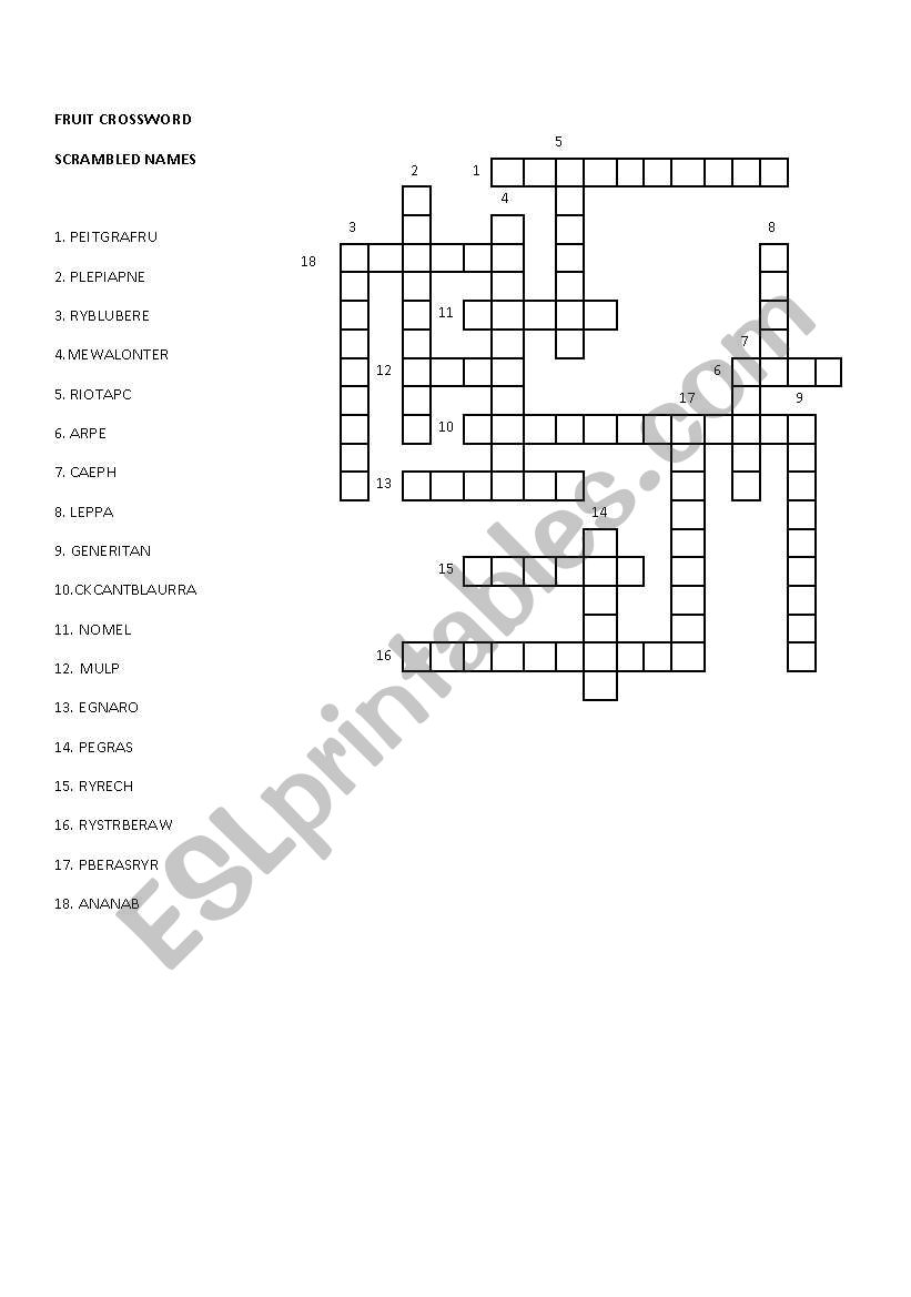 Fruit scrambled names crossword