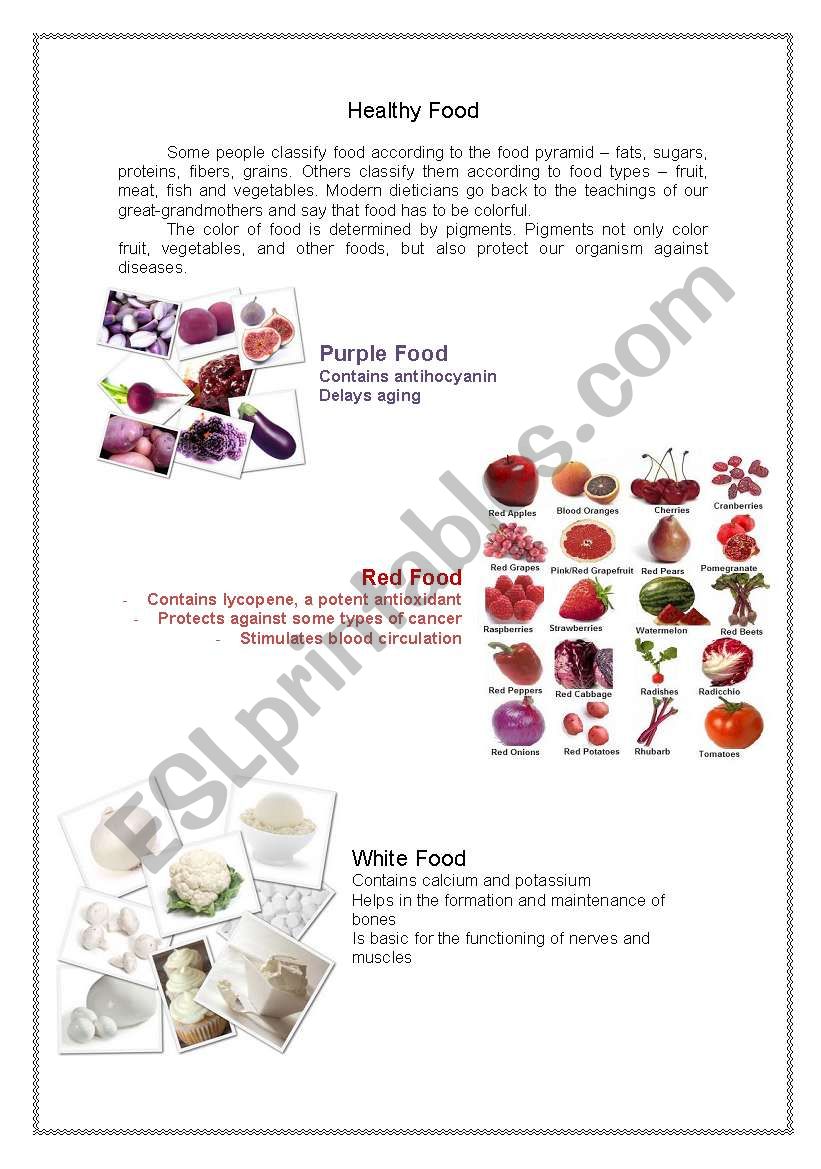 Healthy food worksheet
