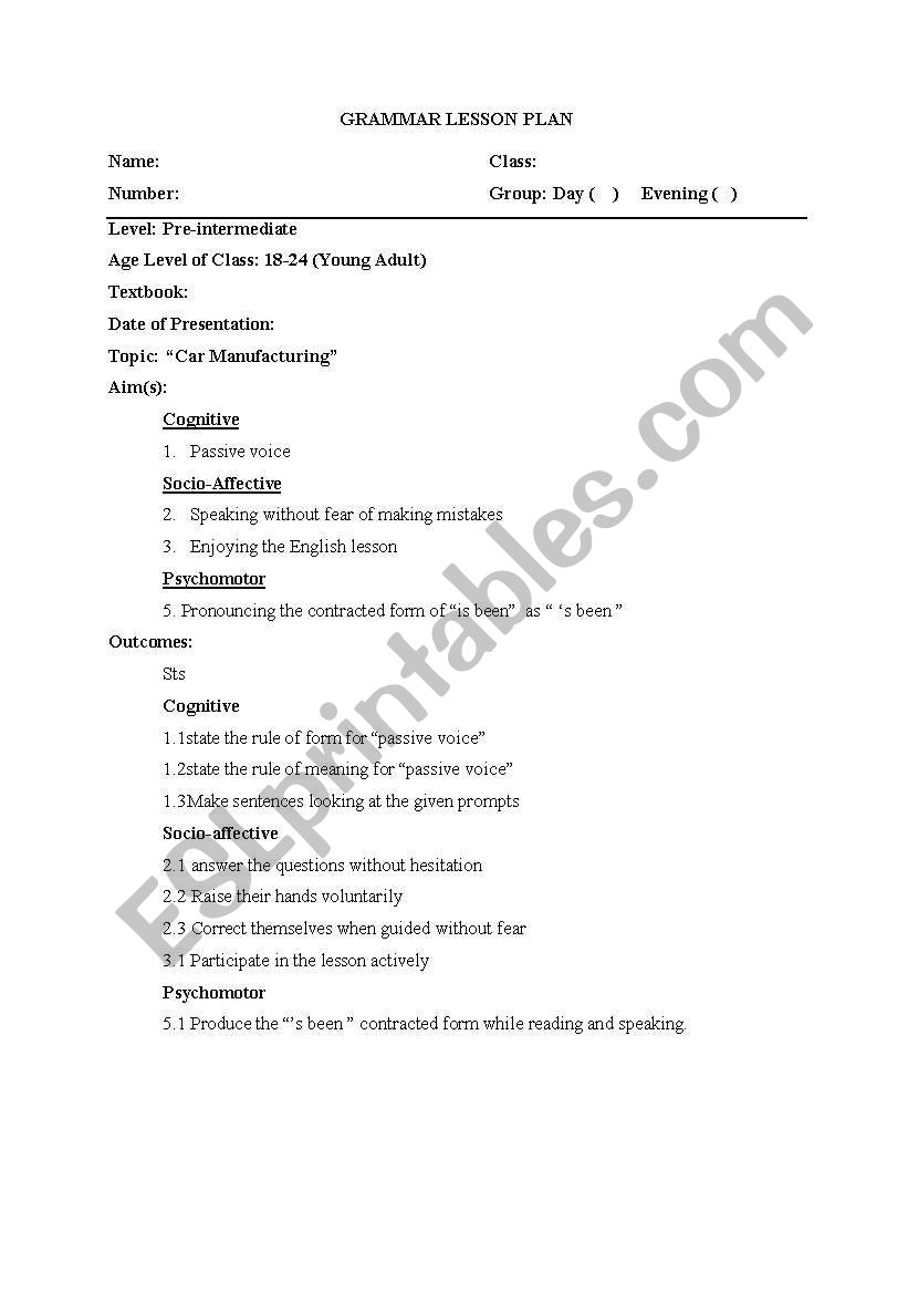 Passive Voice Lesson Plan worksheet