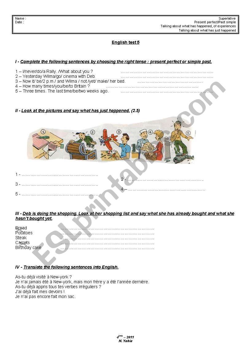 English Test worksheet