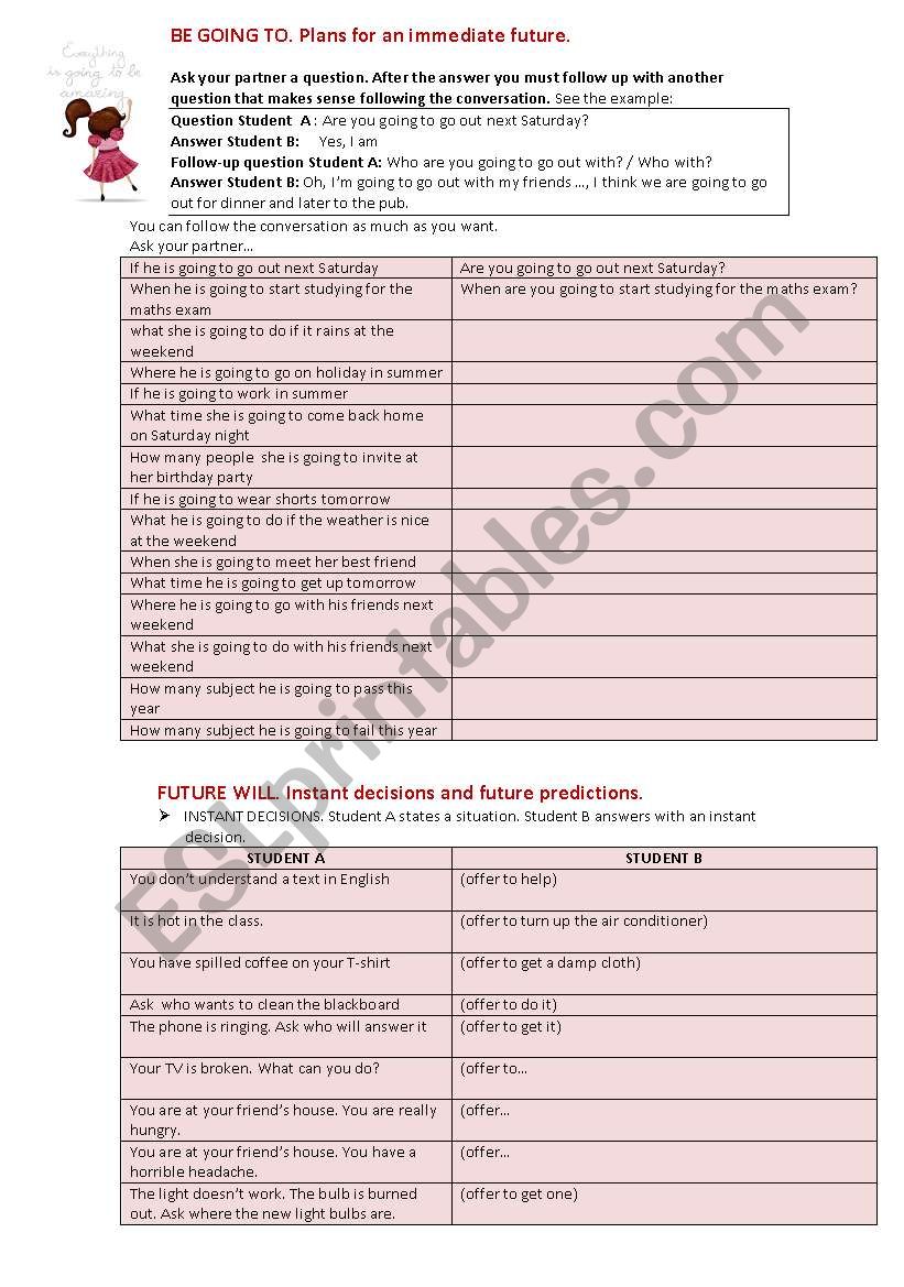 Plans and Predictions worksheet