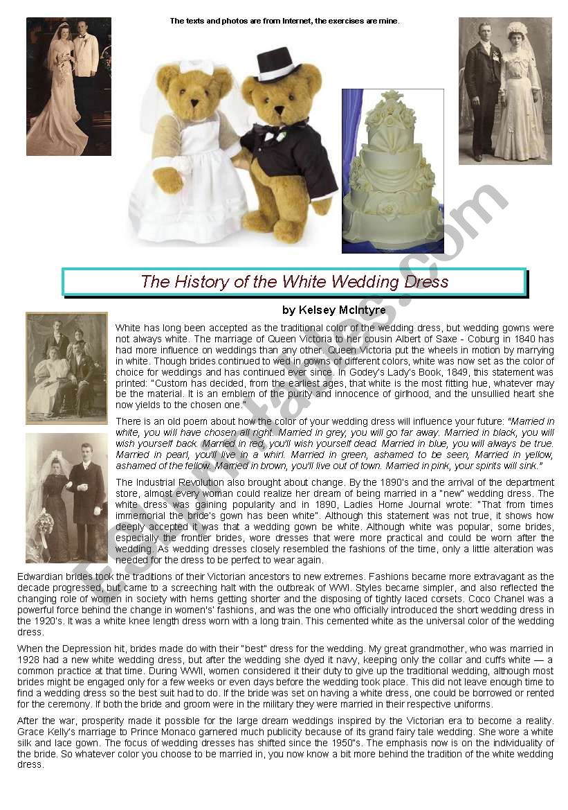 white wedding dress history worksheet