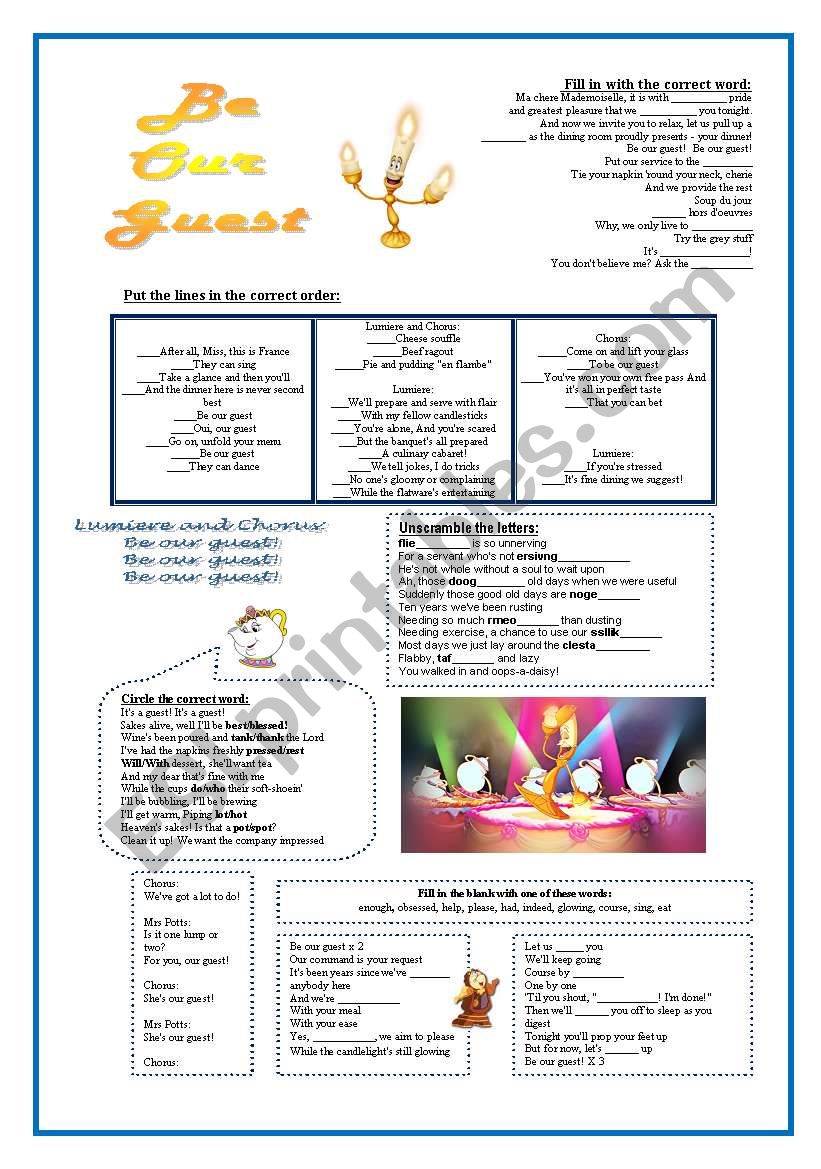 Be Our Guest  worksheet