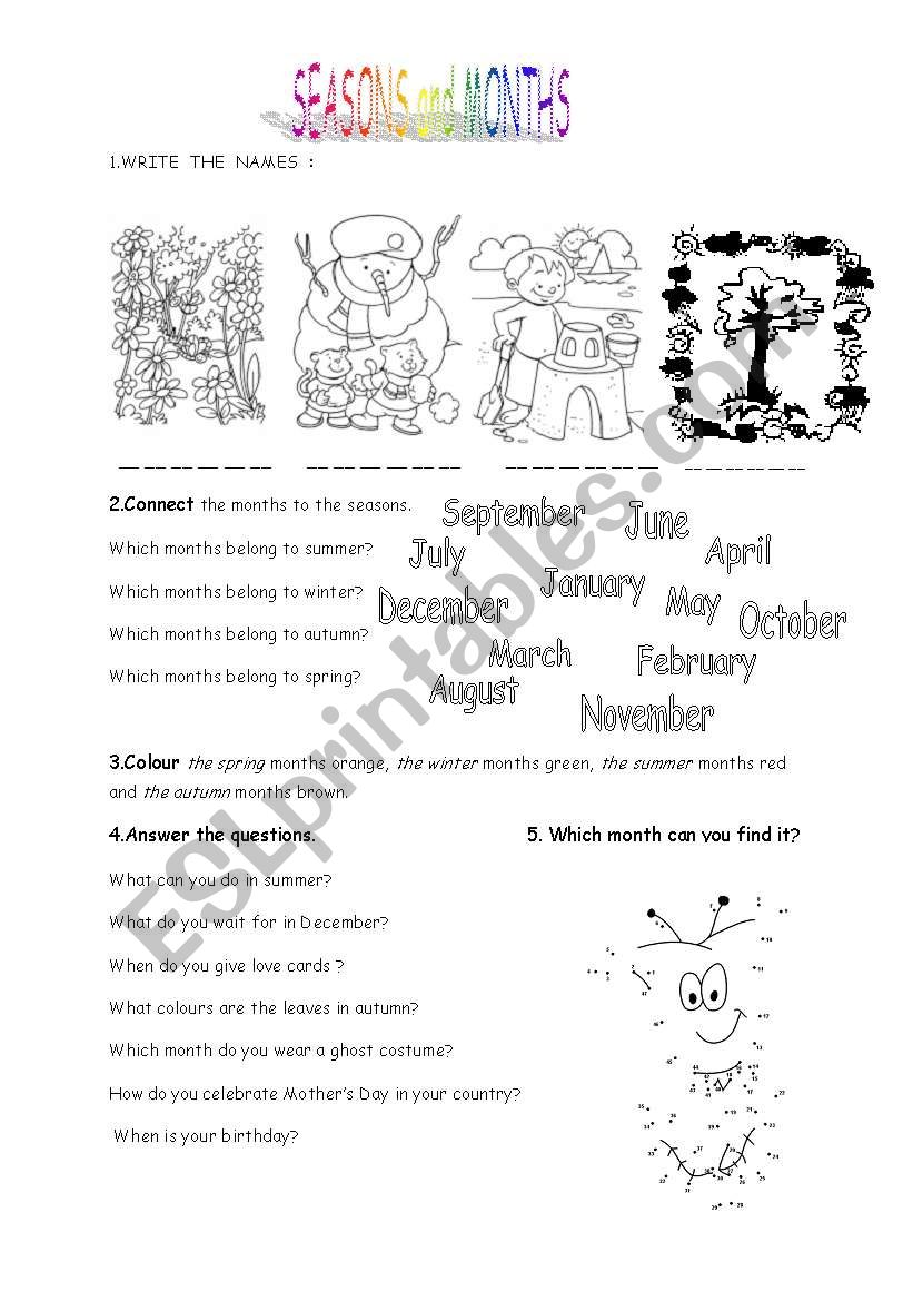 Seasons and months worksheet