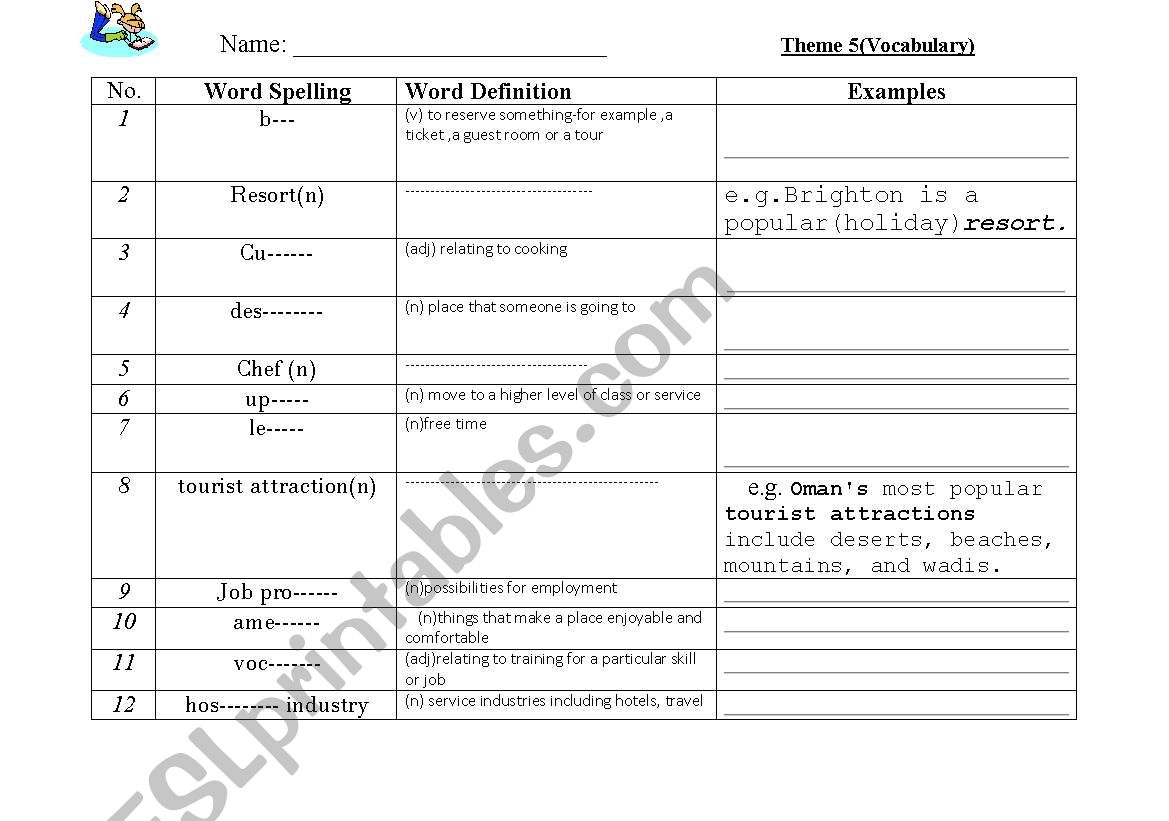 vocabulary worksheet