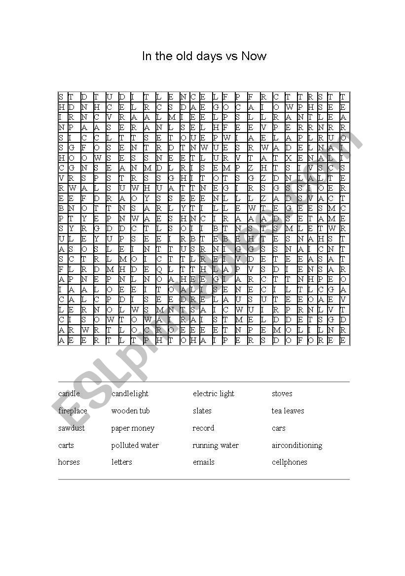 In the old days vs Now worksheet