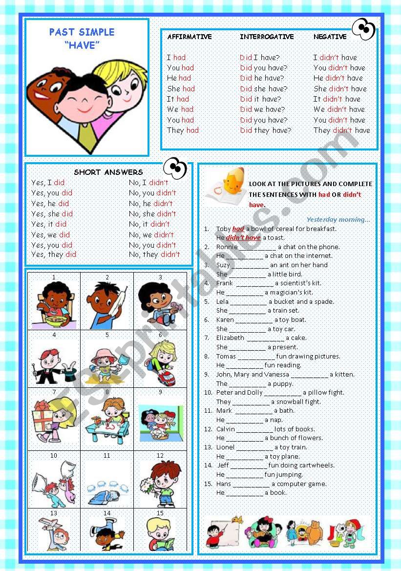 TENSES - PAST SIMPLE HAVE worksheet