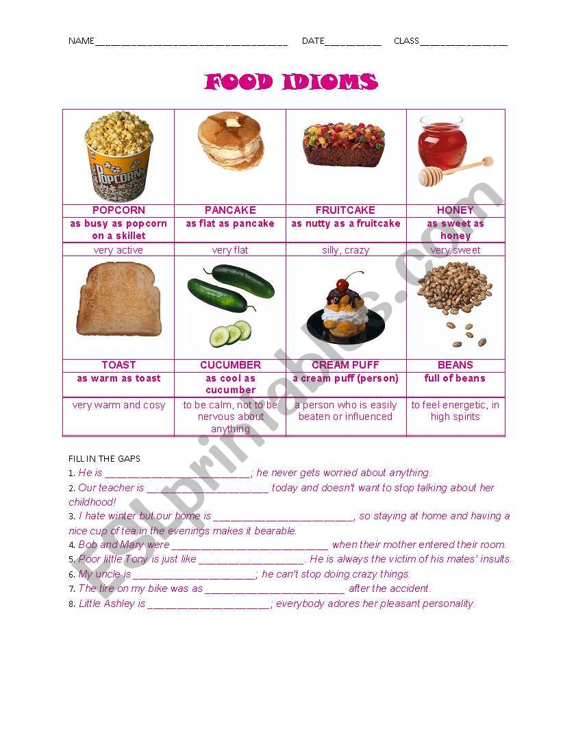 Food Idioms worksheet