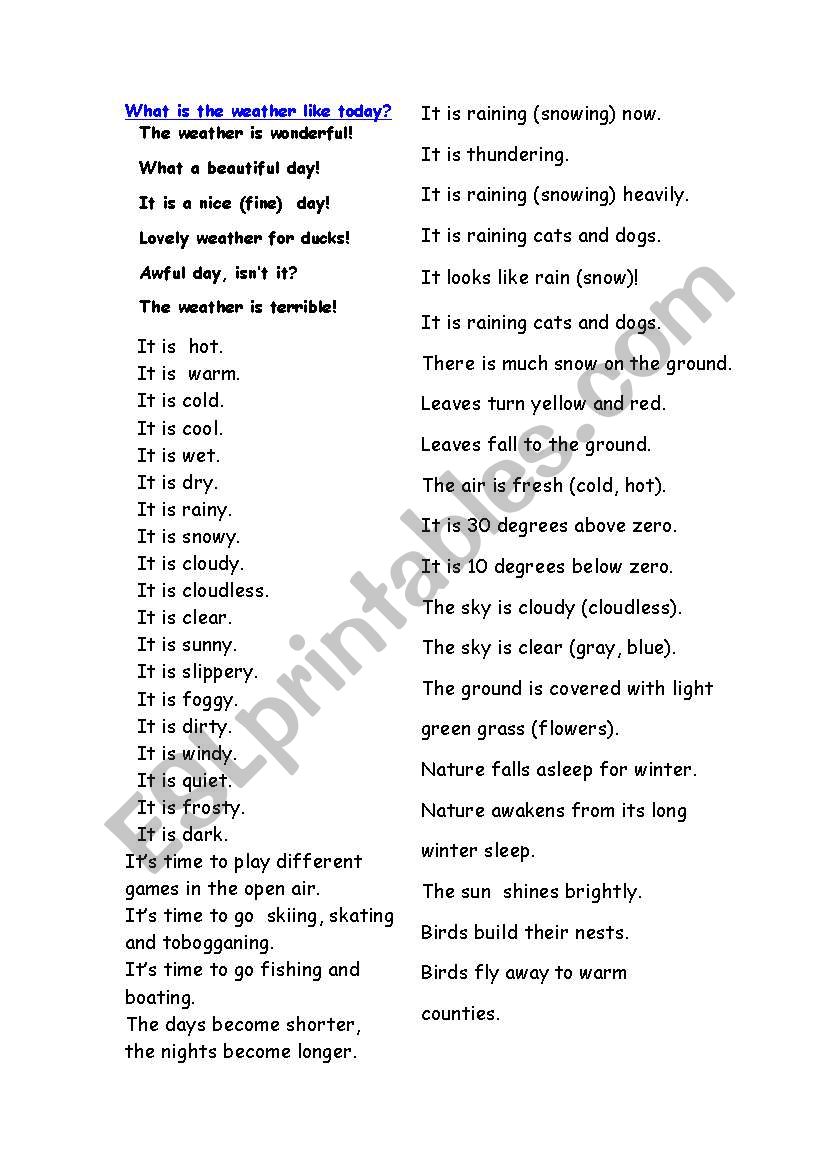 phrases about weather worksheet