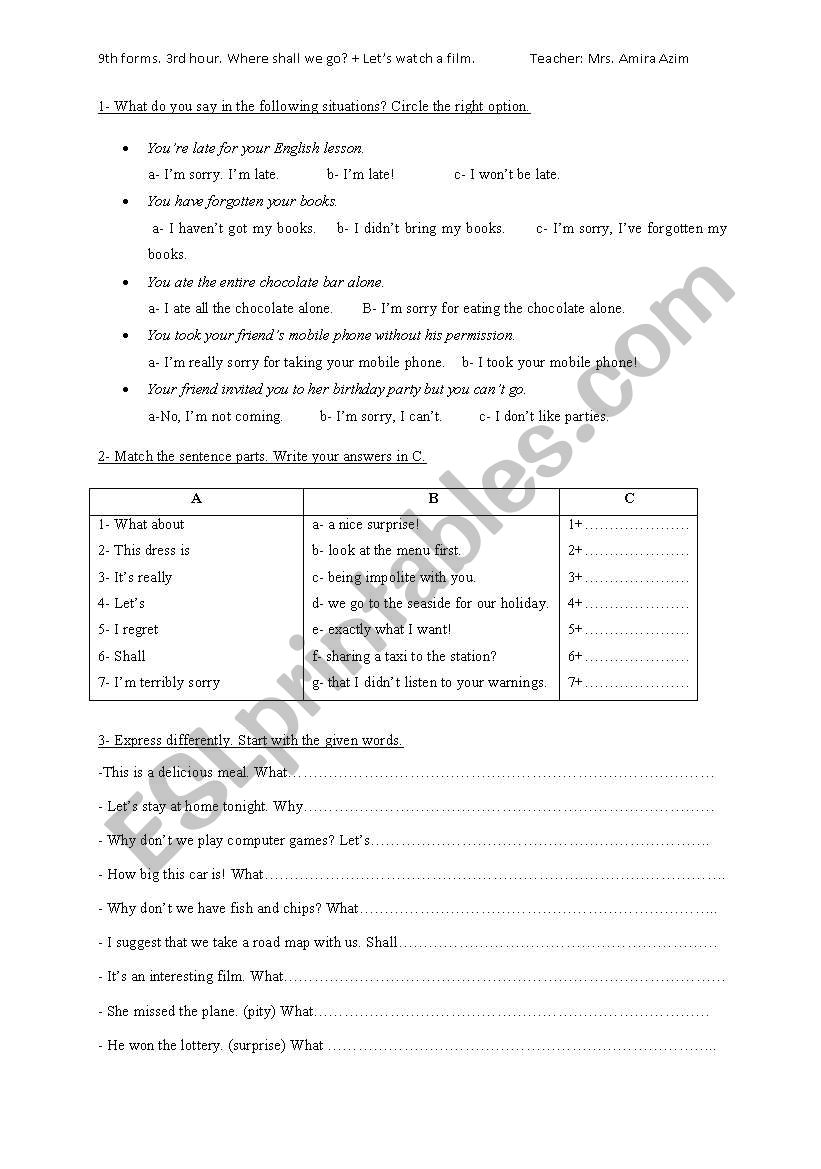 3rd hour. Where shall we go? and LetÂ´s watch a film. 9th forms